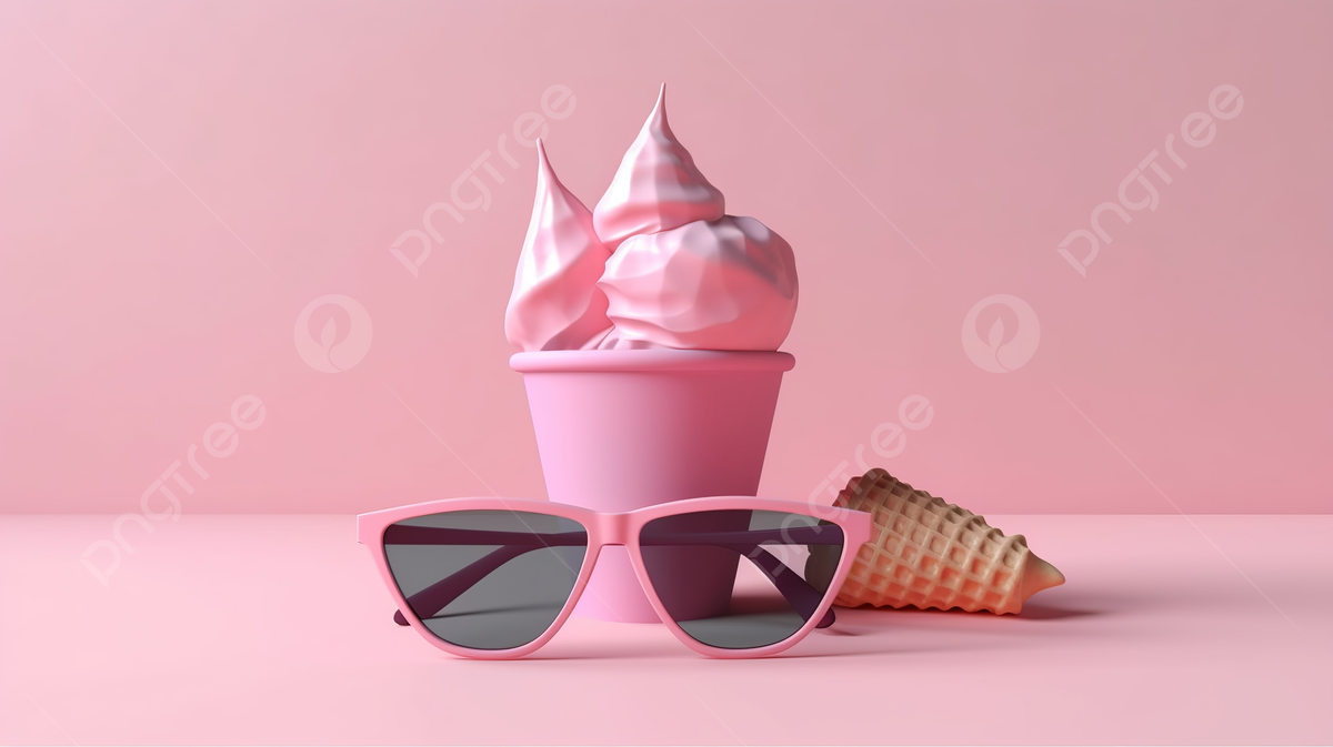 Summer Vibes Flat Lay Concept Featuring Pink Melted Ice Cream With Cool Sunglasses In 3d Render Background